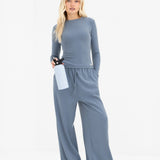 Ebony Wide Leg Trousers - Dusty Blue