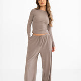 Ebony Wide Leg Trousers - Neutral Taupe