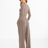 Ebony Wide Leg Trousers - Neutral Taupe