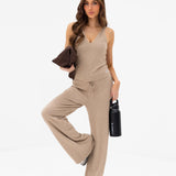 Nellie Wide Leg Trousers - Marl Beige