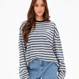 Sasha Stripe Long Sleeve Top - Navy Stripe