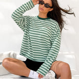 Sasha Stripe Long Sleeve Top - Green Stripe