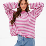 Sasha Stripe Long Sleeve Top - Pink Stripe