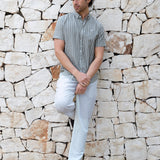 Lyon Short Sleeve Stripe Shirt - Brown