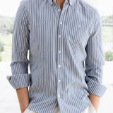 Oskar Stripe Long Sleeve Shirt - Navy