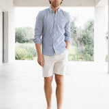 Oskar Stripe Long Sleeve Shirt - Navy