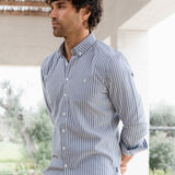 Oskar Stripe Long Sleeve Shirt - Navy