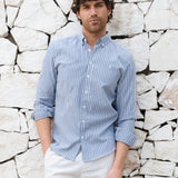 Oskar Stripe Long Sleeve Shirt - Navy