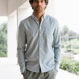 Oskar Stripe Long Sleeve Shirt - Washed Teal
