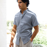 Oskar Short Sleeve Stripe Shirt - Navy
