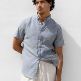 Oskar Short Sleeve Stripe Shirt - Navy