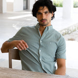 Oskar Short Sleeve Stripe Shirt - Washed Teal