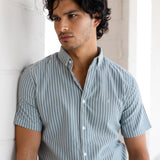 Oskar Short Sleeve Stripe Shirt - Washed Teal