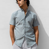 Oskar Short Sleeve Stripe Shirt - Washed Teal