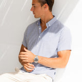 Ezra Short Sleeve Boxy Stripe Shirt - Navy