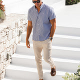 Ezra Short Sleeve Boxy Stripe Shirt - Navy