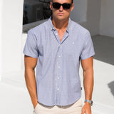 Ezra Short Sleeve Boxy Stripe Shirt - Navy