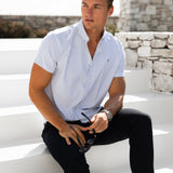 Ezra Short Sleeve Boxy Stripe Shirt - White & Blue