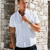 Ezra Short Sleeve Boxy Stripe Shirt - White & Blue