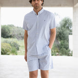 Ezra Short Sleeve Boxy Stripe Shirt - White & Blue