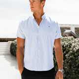 Ezra Short Sleeve Boxy Stripe Shirt - White & Blue
