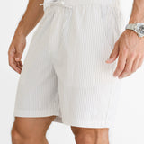 Ezra Relaxed Stripe Shorts - White & Beige