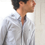 Conrad Long Sleeve Checked Shirt - White & Blue