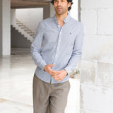 Conrad Long Sleeve Checked Shirt - White & Blue