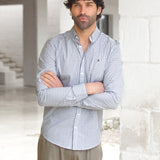 Conrad Long Sleeve Checked Shirt - White & Blue