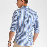 Isaac Long Sleeve Stripe Shirt - Navy