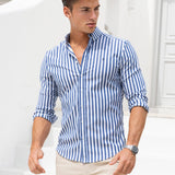 Isaac Long Sleeve Stripe Shirt - Navy