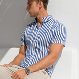 Isaac Short Sleeve Stripe Shirt - Navy