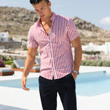 Isaac Short Sleeve Stripe Shirt - Red