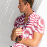 Isaac Short Sleeve Stripe Shirt - Red