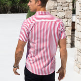 Isaac Short Sleeve Stripe Shirt - Red