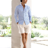Elias Long Sleeve Stripe Shirt - White & Blue