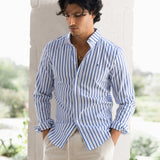 Elias Long Sleeve Stripe Shirt - White & Blue