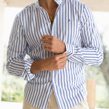 Elias Long Sleeve Stripe Shirt - White & Blue