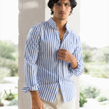 Elias Long Sleeve Stripe Shirt - White & Blue
