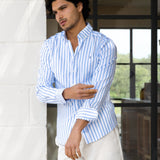 Elias Long Sleeve Stripe Shirt - White & Light Blue
