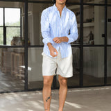 Elias Long Sleeve Stripe Shirt - White & Light Blue