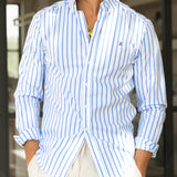 Elias Long Sleeve Stripe Shirt - White & Light Blue