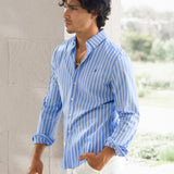 Elias Long Sleeve Stripe Shirt - Light Blue