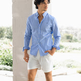 Elias Long Sleeve Stripe Shirt - Light Blue