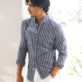 Elias Long Sleeve Stripe Shirt - Navy