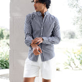 Elias Long Sleeve Stripe Shirt - Navy