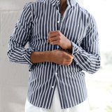 Elias Long Sleeve Stripe Shirt - Navy