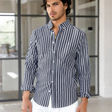 Elias Long Sleeve Stripe Shirt - Navy