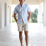 Elias Short Sleeve Stripe Shirt - White & Light Blue