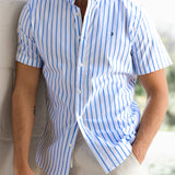 Elias Short Sleeve Stripe Shirt - White & Light Blue